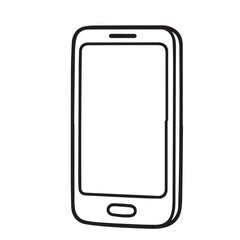 A cute simple black and white vector illustration of a mobile phone drawn with clean outlines, minimal details, and a friendly playful style that highlights its basic shape clearly. 