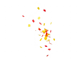Falling red and yellow confetti pieces isolated on transparent background for celebration or party design element