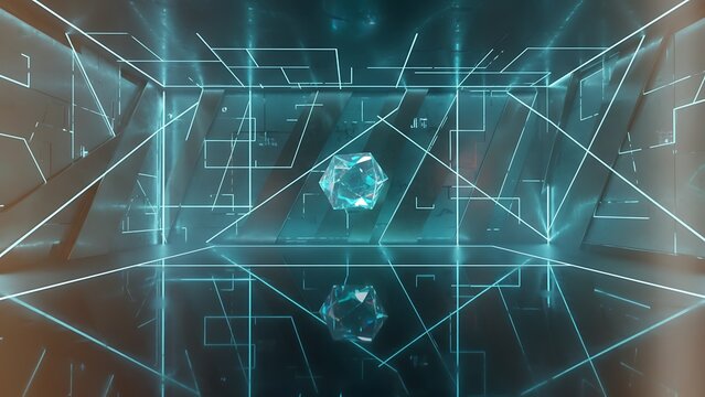 Abstract digital space with glowing lines and geometric shapes creating a futuristic environment - Powered by Adobe