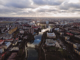 aerial View from height of the city of Kaliningrad. top Drone view