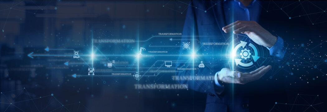 Digital Transformation Lead hands holding roadmap solutions FinTech InsurTech network connections policy B2B business increase sales Quality assurance.