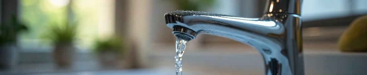 Gleaming Chrome Kitchen Faucet Modern Design Water Droplet Detail, Perfect for Home Improvement and Interior Design Websites