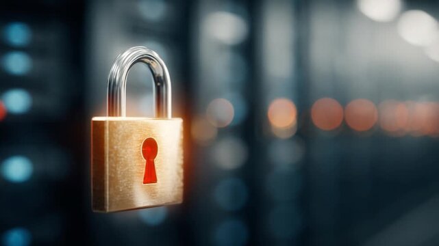 Data Security Symbol: A close-up view of a lustrous padlock, its gleaming surface signifying the crucial role of digital security and protection in a modern setting.