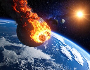 Fiery asteroid impacting Earth