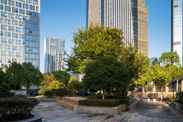 city park with modern building background in shanghai