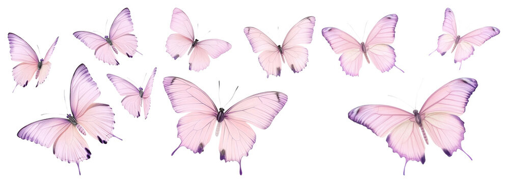 PNG Delicate pink butterflies in flight, element set on transparent background