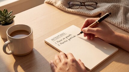 Writing Intentions, Growth and Gratitude on Minimalist Desk