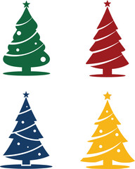 Christmas trees vector icon set, red green yellow blue simple elegant design.