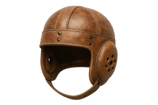 Vintage american football helmet made of brown leather presenting retro sports equipment and historical athletic protection - Powered by Adobe