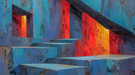 Abstract Architectural Art with Bold Colors and Geometric Shapes