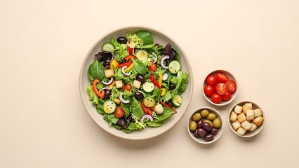 Fresh vibrant mixed green salad with assorted garden vegetables