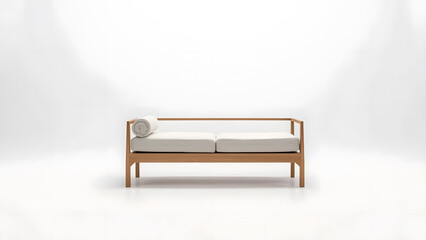 A minimalist, modern chaise lounge with a sleek wooden frame