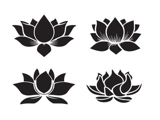 A stunning set of four beautiful lotus flower silhouette vector icons