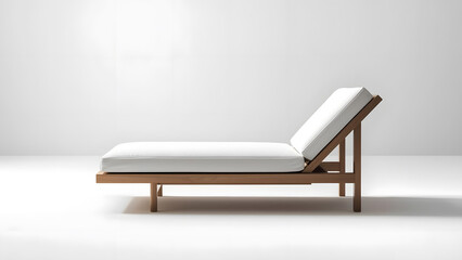A minimalist, modern chaise lounge with a sleek wooden frame