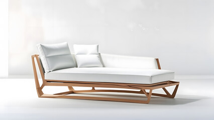 A minimalist, modern chaise lounge with a sleek wooden frame