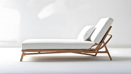 A minimalist, modern chaise lounge with a sleek wooden frame