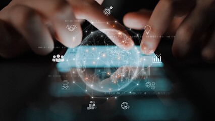 Global business network connecting digital economy and data exchange. Global business expands market, business shares data, global drives finance, and global business supports insight. Marrow