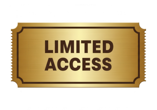 A golden limited access pass isolated on transparent background, granting entry to restricted areas or events
