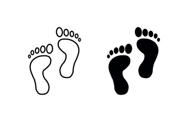 Human footprint vector icon, minimalist barefoot silhouette on transparent background, black fill and outline variations, flat design for app, web, UI and print