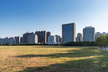 Fototapeta premium spring park and modern city