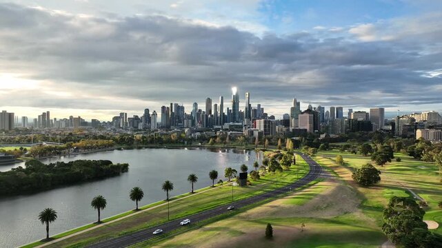 Melbourne City Skyline 4K Drone from Albert Park