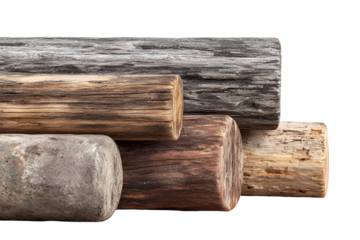 Weathered Natural Timber Logs Stacked Against Dark Background, isolated on transparent background