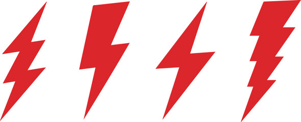 Set of red lightning bolt. Red lightning bolt vector icons collection