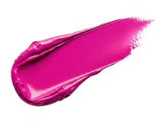 Vibrant magenta lipstick smear swatch texture isolated on transparent background for beauty and cosmetic product design