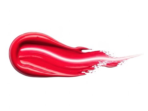 Vibrant glossy red lipstick or lip gloss smear swatch stroke isolated on transparent background for cosmetic beauty product advertising