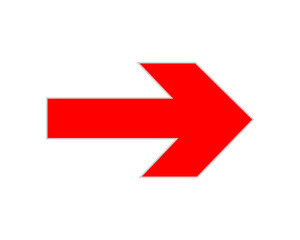 Bright red right arrow symbol isolated on transparent background