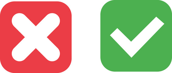 Red cross and green check mark isolated on white isolated on transparent background