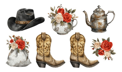 Vintage Western Cook Campfire Kit with Embroidered Boots and Floral Elements