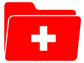 Red folder icon with white cross for medical record