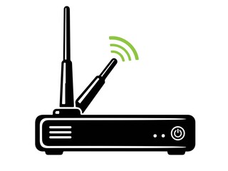 Black and white icon of a wireless router isolated on white background