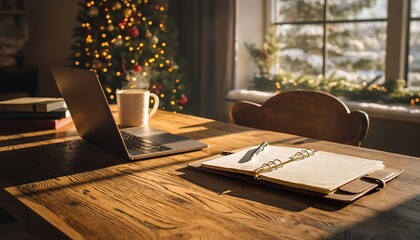 Collection of Holiday Work Scenes Cozy Christmas Home Office and Luxury Corporate Gifts in Boardroom