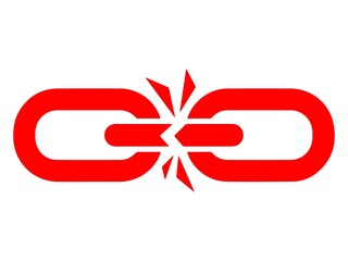 Red broken chain link symbol isolated on white background