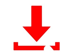 Red download arrow icon isolated on white background