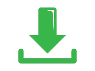 Green download icon arrow pointing down isolated on white background