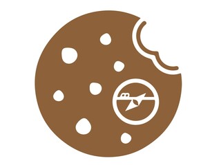 Chocolate chip cookie icon with airplane symbol inside