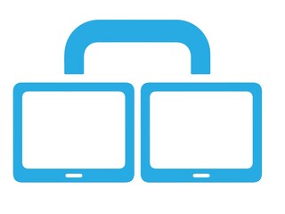 Two connected tablet device icon with handle isolated on white background