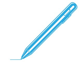 Blue stylus pen icon drawing a line isolated on white background