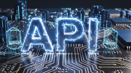 Api letters illuminated on computer circuit board digital technology and data processing concept modern design - Powered by Adobe