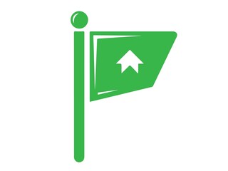 Green flag icon with upward arrow isolated on white background