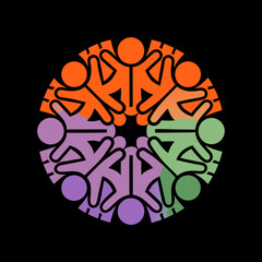People in a circle with orange and purple gradient