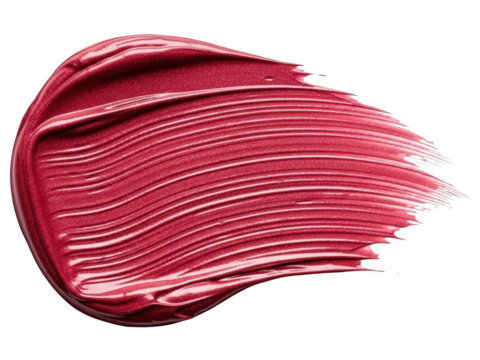 Swash of rich, shimmering crimson red lipstick or cosmetic cream texture isolated on transparent background