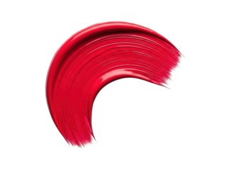 Vibrant glossy red lipstick or cosmetic makeup smear swatch isolated on transparent background for beauty product advertisement