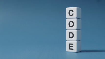 Learn to code concept with white blocks displaying the word code on a blue background for developers