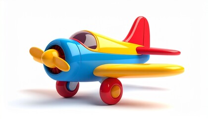 Red vintage biplane toy aircraft flying transportation illustration 3d render isolated on white