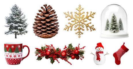 PNG Festive winter holiday decorations, element set on transparent background