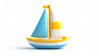 3d icon toy sailboat vessel isolated on white background with summer cruise travel design
